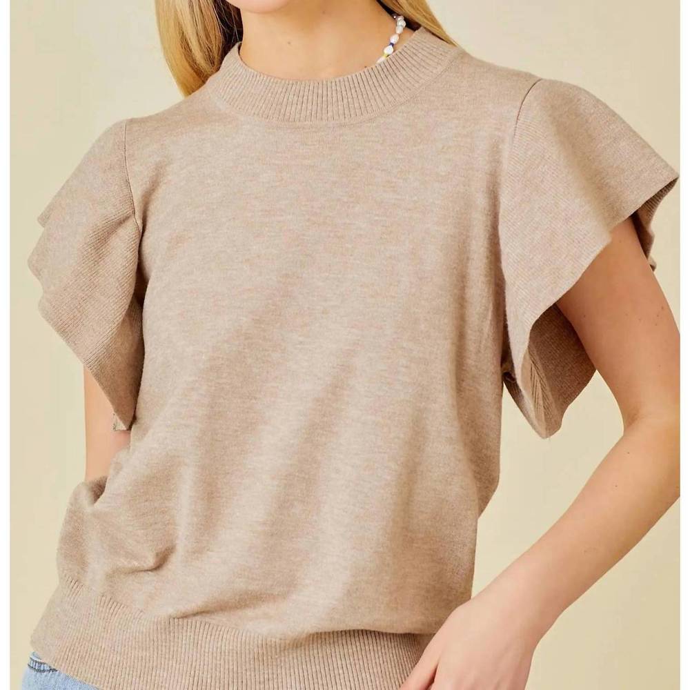 NEW MAINSTRIP ruffle sleeve sweater in taupe